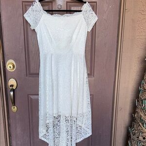 Chic Off-Shoulder White Lace High-Low Dress